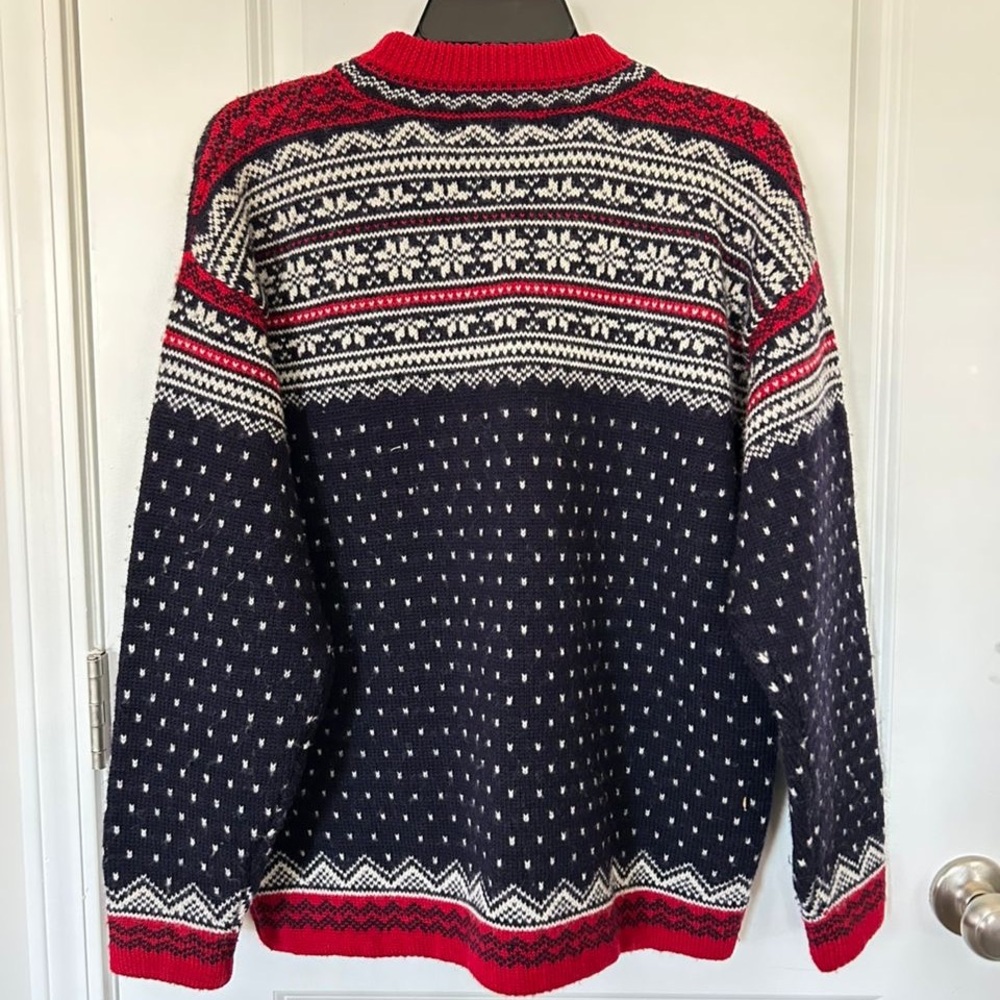 100% Wool Vintage snowflakes Land’s End Unisex Sweater Medium 10-12 - Picture 2 of 8